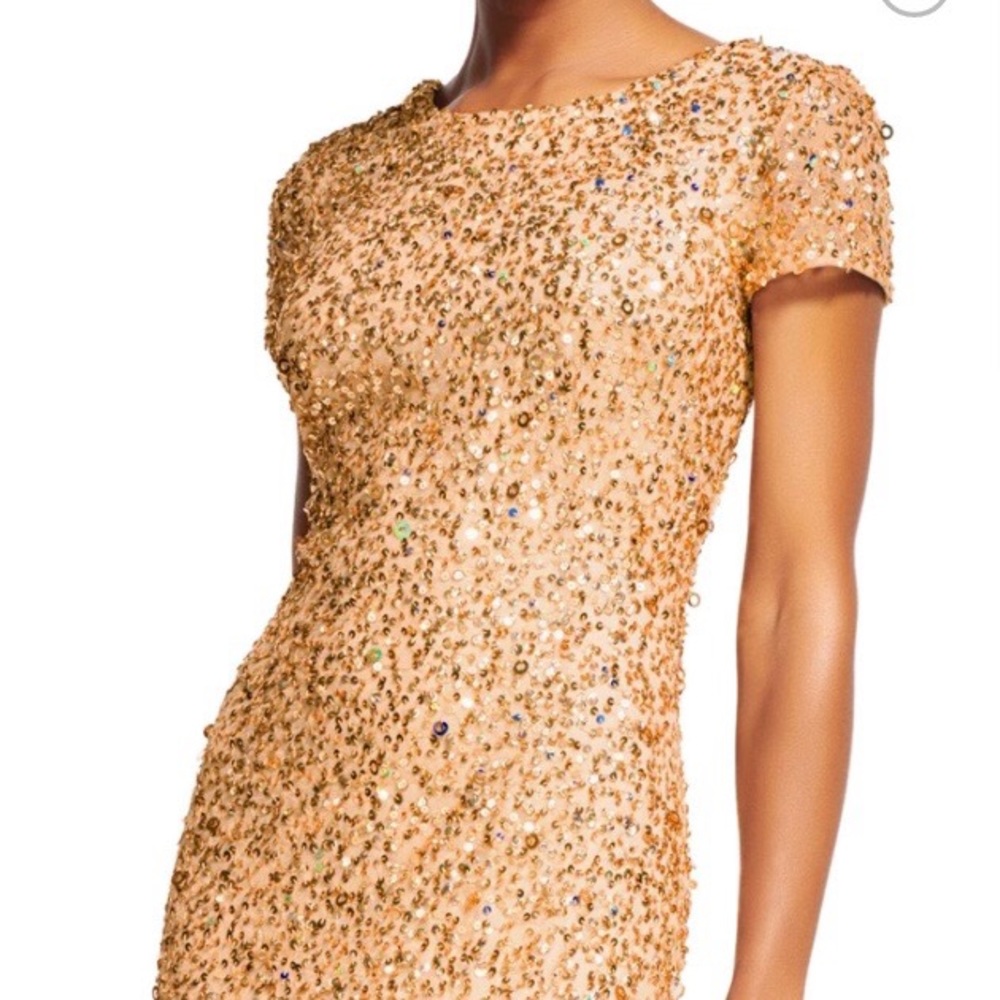 ADRIANNA PAPELL Champagne Metallic Gold Dress 6